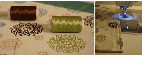 Sew ¼-inch perimeter seams along 3 sides, using contrasting thread